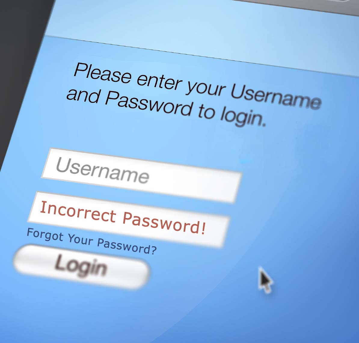 Incorrect password entered. Incorrect password. Username password. Incorrect username or password.. Incorrect login or password.